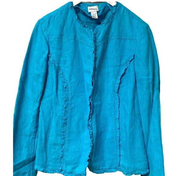 CHICO'S Linen Jacket Medium Turquoise Blue Casual Blazer - Picture 1 of 13